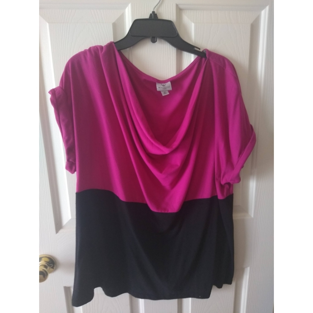 Worthington Women's Plus 3X Color Block Cowl Neck Blouse